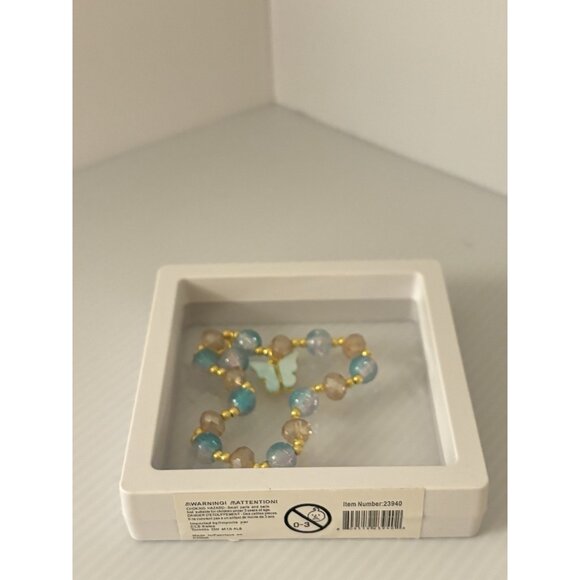 Blue & Gold Beaded Stretch Bracelet Butterfly Charm in 3D Floating Display Case - Picture 5 of 6